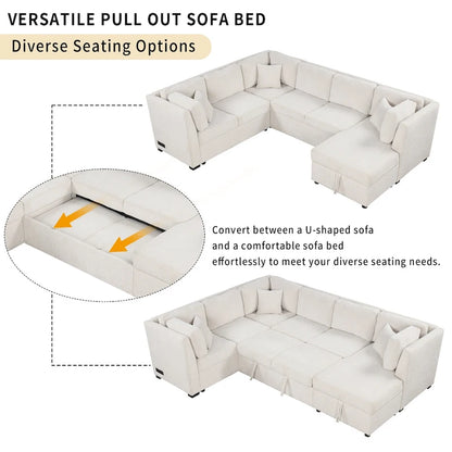 MERAX Sectional Sofa Pull out Sofa Bed with Storage Chaise