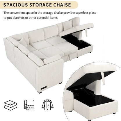 MERAX Sectional Sofa Pull out Sofa Bed with Storage Chaise