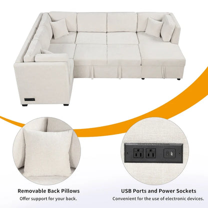 MERAX Sectional Sofa Pull out Sofa Bed with Storage Chaise