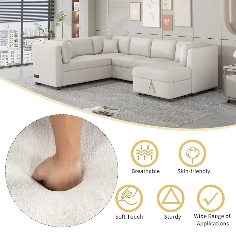 MERAX Sectional Sofa Pull out Sofa Bed with Storage Chaise