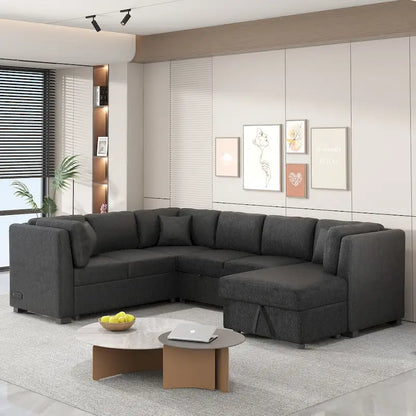MERAX Sectional Sofa Pull out Sofa Bed with Storage Chaise