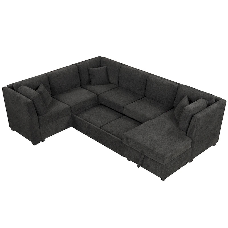MERAX Sectional Sofa Pull out Sofa Bed with Storage Chaise