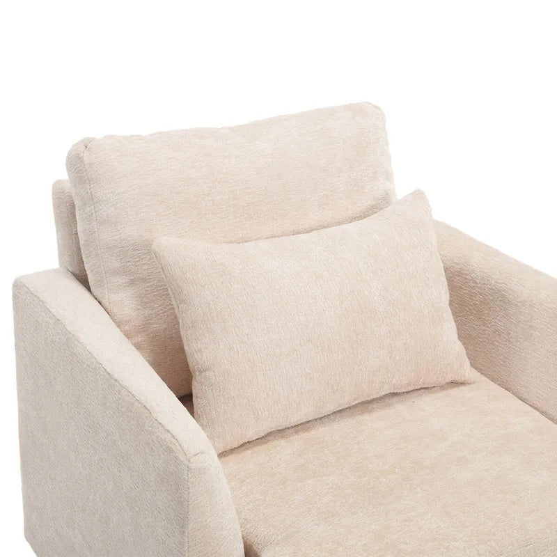 Chenille Single Sofa Chair, Upholstered Accent Chair with Soft Pillow, Mid Century Modern Reading Armchair