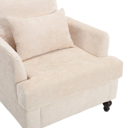 Chenille Single Sofa Chair, Upholstered Accent Chair with Soft Pillow, Mid Century Modern Reading Armchair
