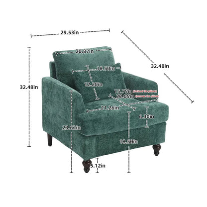 Chenille Single Sofa Chair, Upholstered Accent Chair with Soft Pillow, Mid Century Modern Reading Armchair