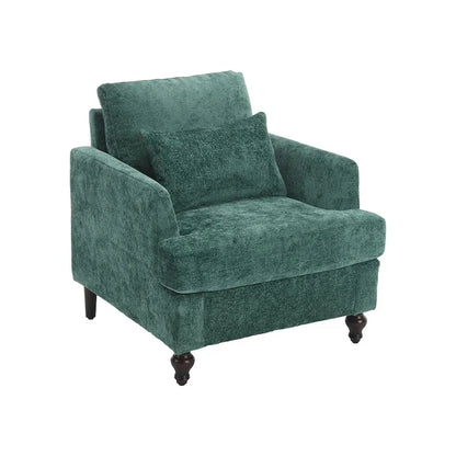 Chenille Single Sofa Chair, Upholstered Accent Chair with Soft Pillow, Mid Century Modern Reading Armchair