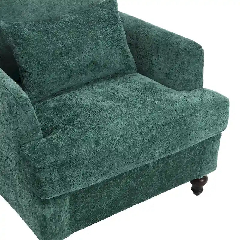 Chenille Single Sofa Chair, Upholstered Accent Chair with Soft Pillow, Mid Century Modern Reading Armchair