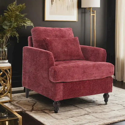 Chenille Single Sofa Chair, Upholstered Accent Chair with Soft Pillow, Mid Century Modern Reading Armchair