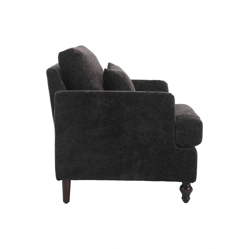 Chenille Single Sofa Chair, Upholstered Accent Chair with Soft Pillow, Mid Century Modern Reading Armchair