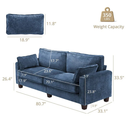 LUE BONA 81 Modern Corduroy 3 Seater Sofa, Polyester Rectangle Upholstered Sofa for Livingroom - 81W X 33D X 26H
