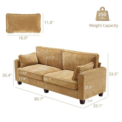 LUE BONA 81 Modern Corduroy 3 Seater Sofa, Polyester Rectangle Upholstered Sofa for Livingroom - 81W X 33D X 26H