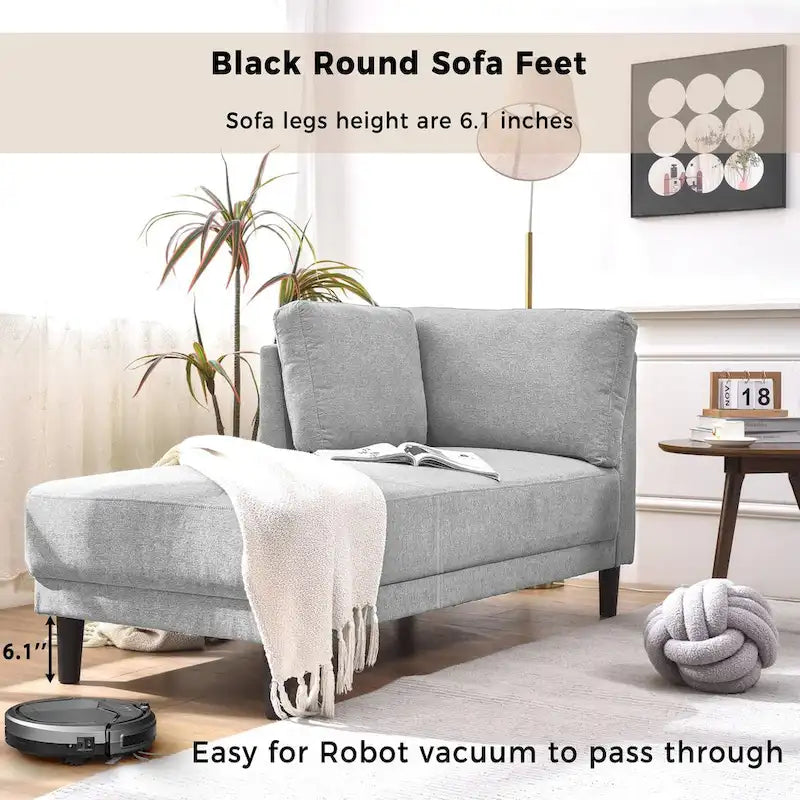 65 Linen Fabric Corner Sofa, Upholstered Indoor Chaise Lounge, Sleeper Sofa, Solid Wood Sofa Bed for Bedroom Living Room
