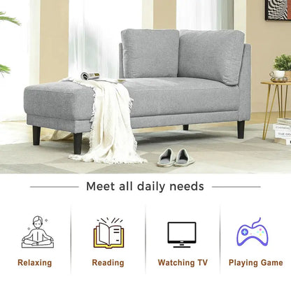 65 Linen Fabric Corner Sofa, Upholstered Indoor Chaise Lounge, Sleeper Sofa, Solid Wood Sofa Bed for Bedroom Living Room