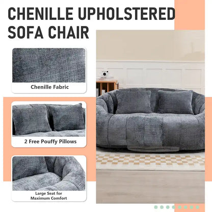 HOMEFUN Chenille Upholstered Durable Comfort Lounger High Back Bean Bag Loveseat Sofa