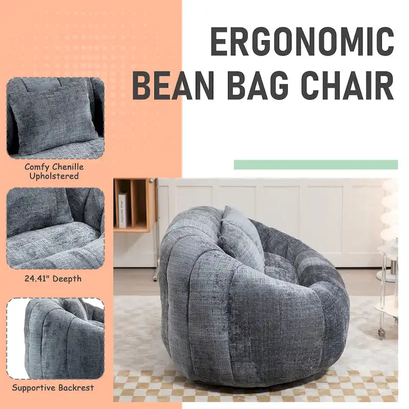 HOMEFUN Chenille Upholstered Durable Comfort Lounger High Back Bean Bag Loveseat Sofa