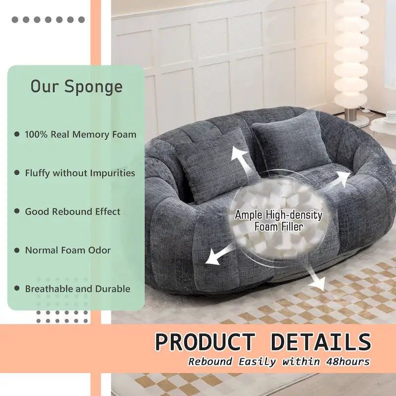 HOMEFUN Chenille Upholstered Durable Comfort Lounger High Back Bean Bag Loveseat Sofa