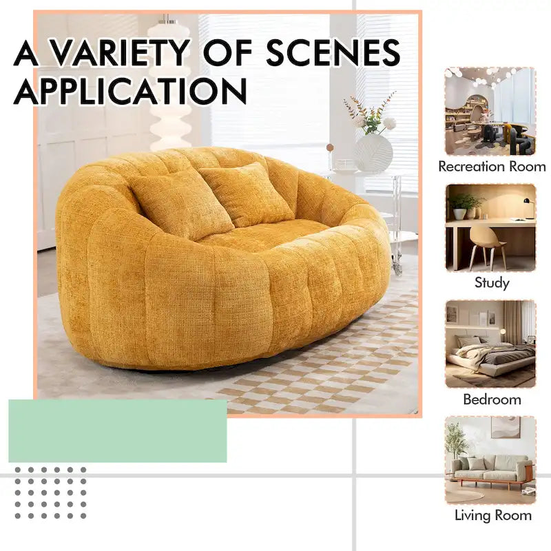 HOMEFUN Chenille Upholstered Durable Comfort Lounger High Back Bean Bag Loveseat Sofa