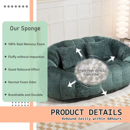 HOMEFUN Chenille Upholstered Durable Comfort Lounger High Back Bean Bag Loveseat Sofa