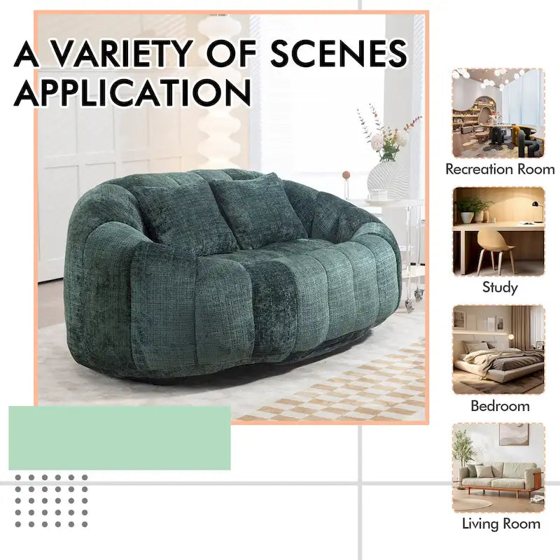 HOMEFUN Chenille Upholstered Durable Comfort Lounger High Back Bean Bag Loveseat Sofa