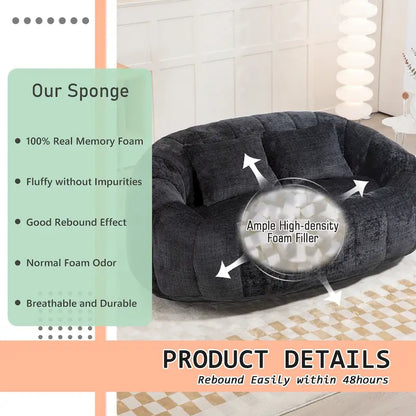 HOMEFUN Chenille Upholstered Durable Comfort Lounger High Back Bean Bag Loveseat Sofa