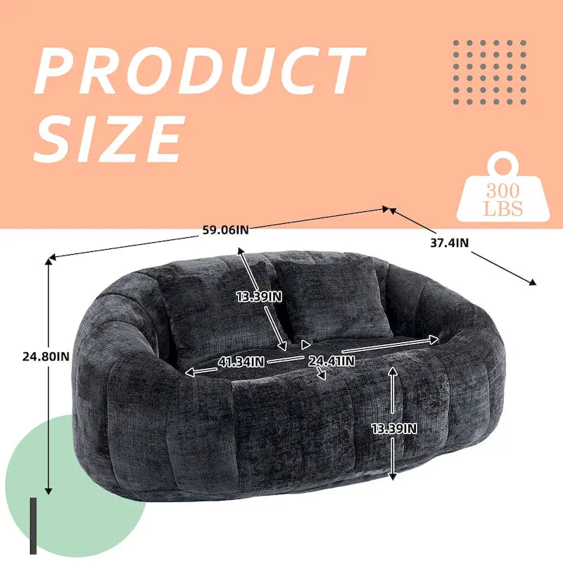 HOMEFUN Chenille Upholstered Durable Comfort Lounger High Back Bean Bag Loveseat Sofa