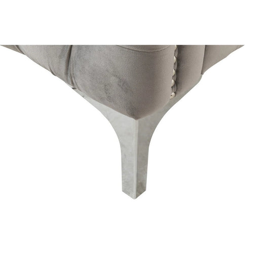 Joel 73 Inch Modern Sofa with 3 Pillows, Tufted Gray Velvet, Silver Legs