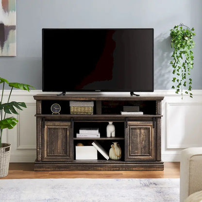 Media Console Table with Storage Cabinet, Mid Century style Entertainment TV Table, Multipurpose Sliding Door TV Cabinet