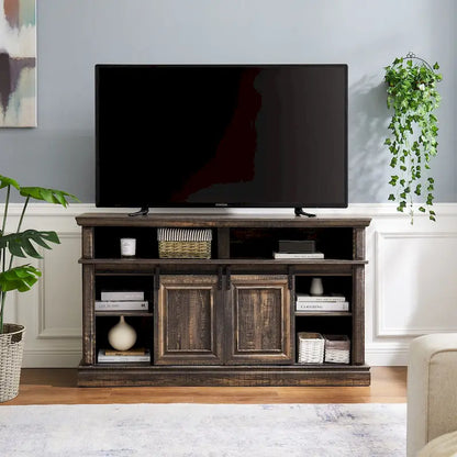 Media Console Table with Storage Cabinet, Mid Century style Entertainment TV Table, Multipurpose Sliding Door TV Cabinet