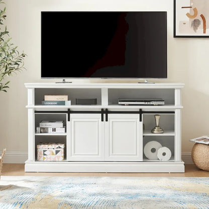 Media Console Table with Storage Cabinet, Mid Century style Entertainment TV Table, Multipurpose Sliding Door TV Cabinet