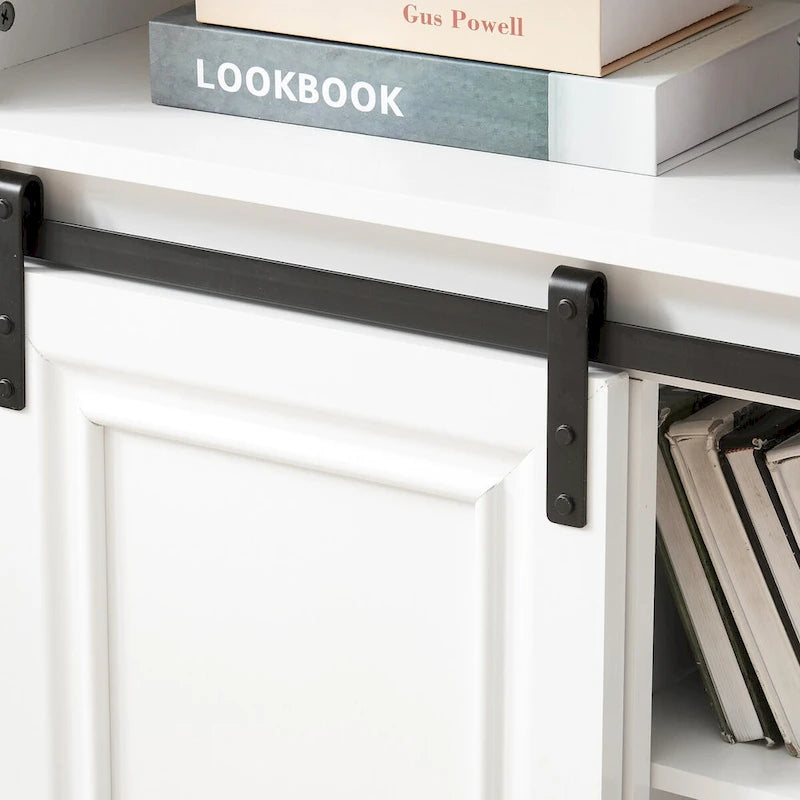 Media Console Table with Storage Cabinet, Mid Century style Entertainment TV Table, Multipurpose Sliding Door TV Cabinet