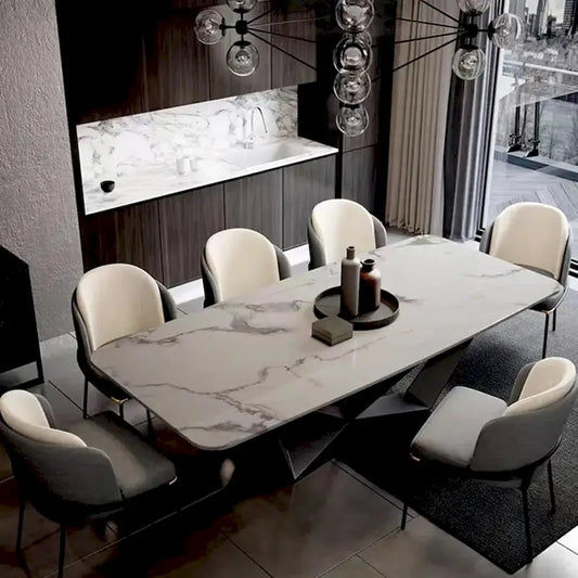 Modern Stylish Dining Table Rectangle White Sintered Stone Top