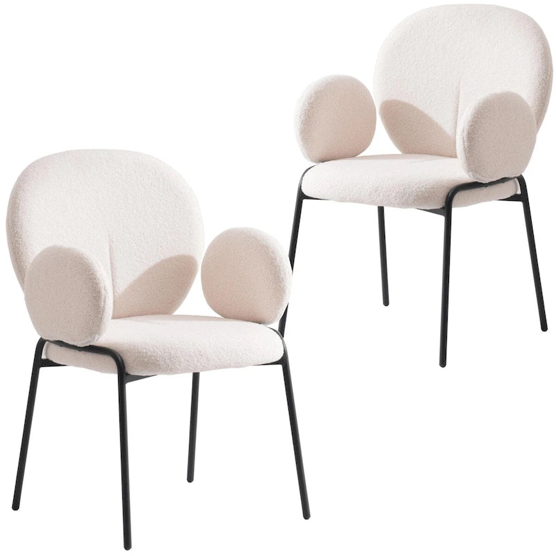 Celestial Boucle Upholstered Iron Dining Chairs Set of 2 by LeisureMod