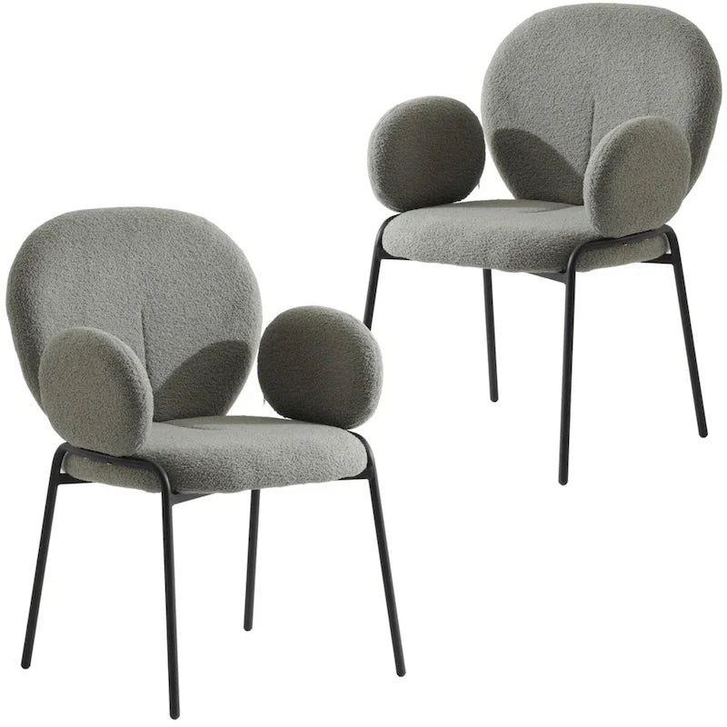Celestial Boucle Upholstered Iron Dining Chairs Set of 2 by LeisureMod