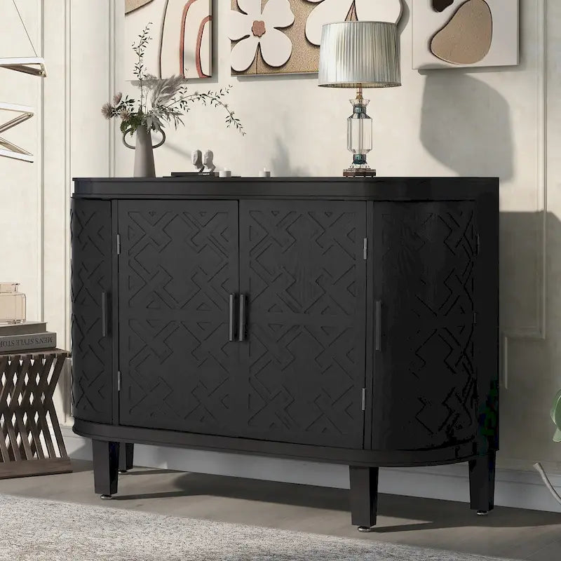 Accent Storage Cabinet Sideboard Wooden Cabinet with Antique Pattern Doors for Hallway, Entryway, Living Room, Bedroom