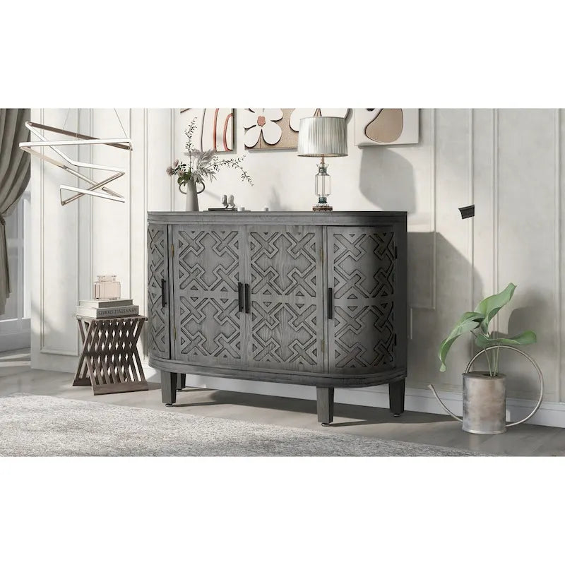 Accent Storage Cabinet Sideboard Wooden Cabinet with Antique Pattern Doors for Hallway, Entryway, Living Room, Bedroom