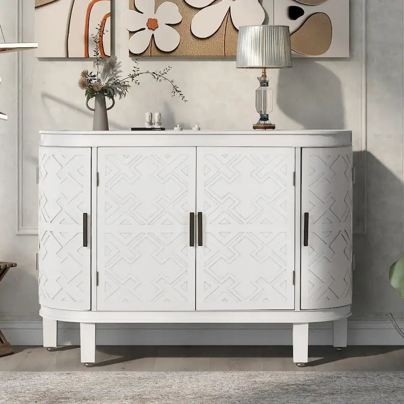 Accent Storage Cabinet Sideboard Wooden Cabinet with Antique Pattern Doors for Hallway, Entryway, Living Room, Bedroom