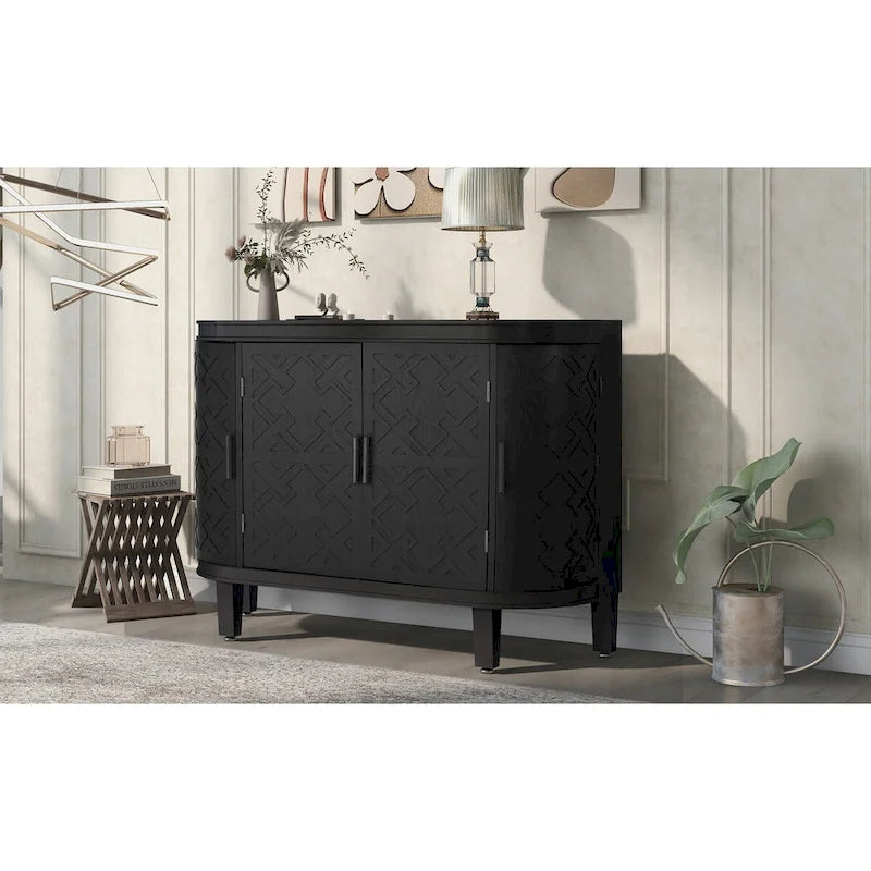Accent Storage Cabinet Sideboard Wooden Cabinet with Antique Pattern Doors for Hallway, Entryway, Living Room, Bedroom