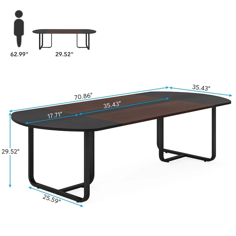 70.86 Modern Oval Dining Table with Splicing Board, Curved Kitchen Tables for 6-8