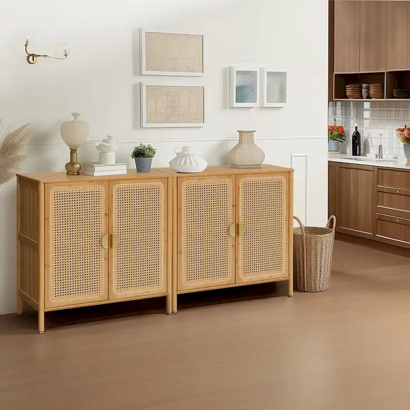 Sideboard Buffet Kitchen Storage Cabinet with Rattan Decorative Doors