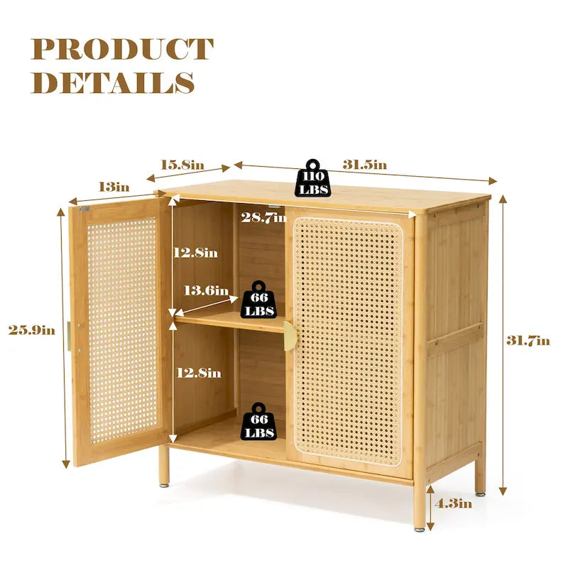 Sideboard Buffet Kitchen Storage Cabinet with Rattan Decorative Doors