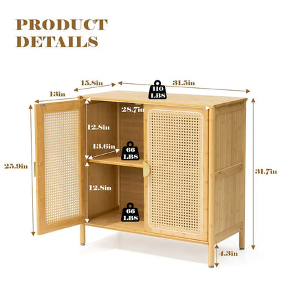 Sideboard Buffet Kitchen Storage Cabinet with Rattan Decorative Doors