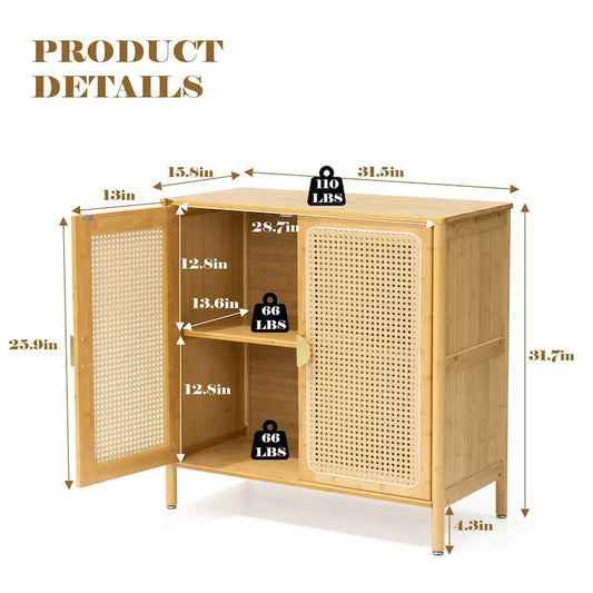 Sideboard Buffet Kitchen Storage Cabinet with Rattan Decorative Doors