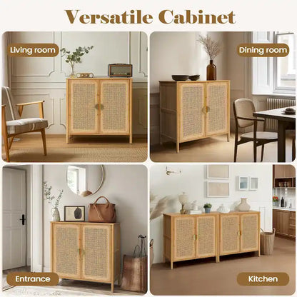 Sideboard Buffet Kitchen Storage Cabinet with Rattan Decorative Doors