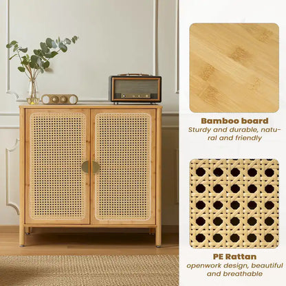 Sideboard Buffet Kitchen Storage Cabinet with Rattan Decorative Doors