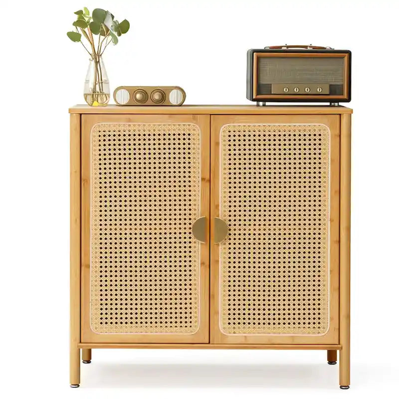 Sideboard Buffet Kitchen Storage Cabinet with Rattan Decorative Doors