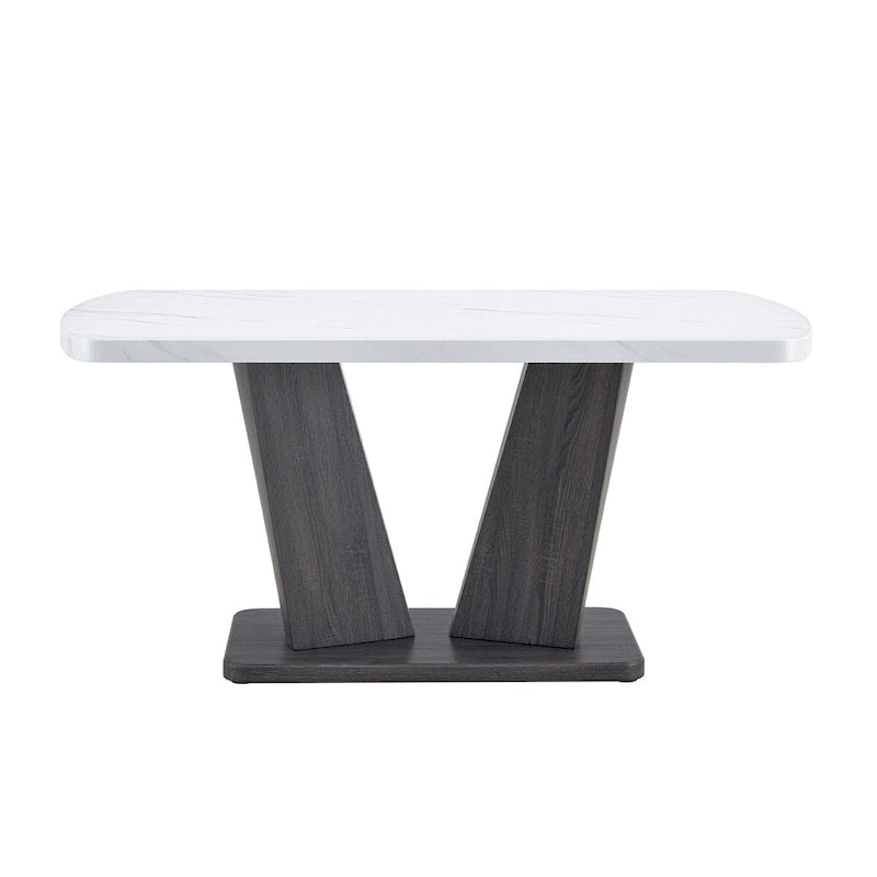 Merax Modern Dining Table with V-Shape MDF Base/ Linen Tufted Dining Room Chairs Set of 6