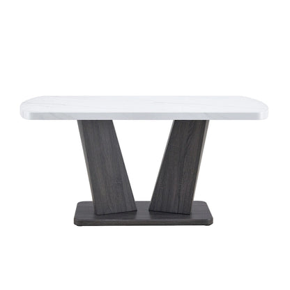 Merax Modern Dining Table with V-Shape MDF Base/ Linen Tufted Dining Room Chairs Set of 6