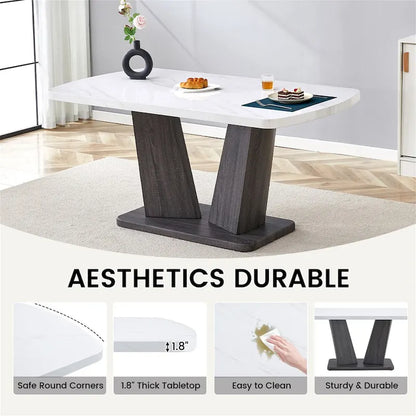 Merax Modern Dining Table with V-Shape MDF Base/ Linen Tufted Dining Room Chairs Set of 6