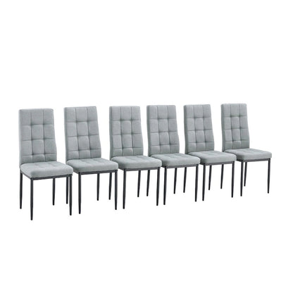 Merax Modern Dining Table with V-Shape MDF Base/ Linen Tufted Dining Room Chairs Set of 6