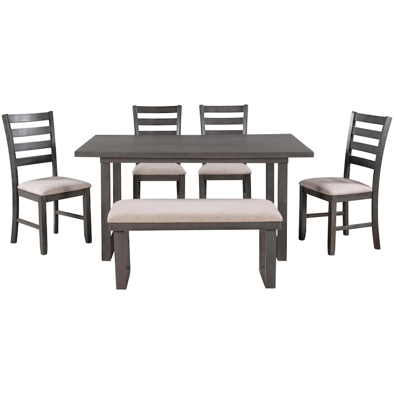 6-Pieces Dining Room Set with Table & 4 Chairs with Bench